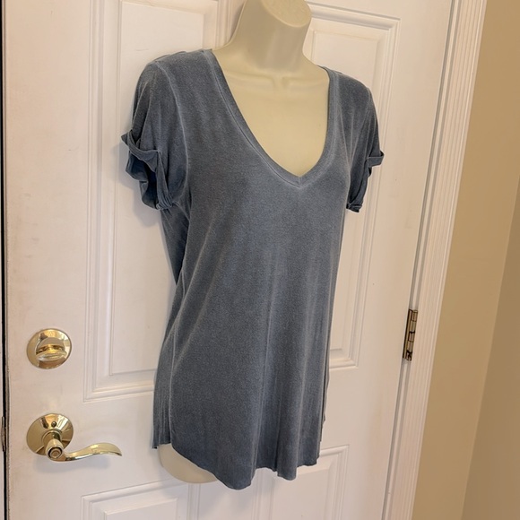 Paige Denim Washed Blue V-Neck Tee Small - Picture 2 of 7